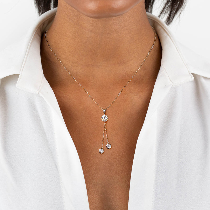 Moissanite Crown Tassel Drop Pendant Necklace with 6.5mm & 4mm D/VVS1 White Gold plated