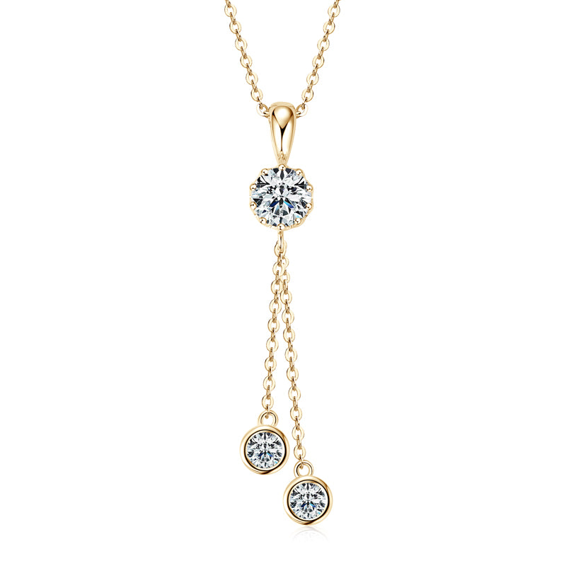 Moissanite Crown Tassel Drop Pendant Necklace with 6.5mm & 4mm D/VVS1 18k Gold plated