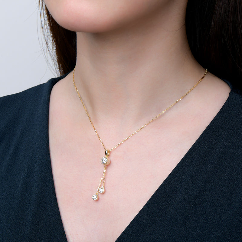 Moissanite Crown Tassel Drop Pendant Necklace with 6.5mm & 4mm D/VVS1 18k Gold plated