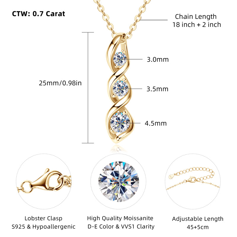 Triple Stone Infinity Moissanite D Colour VVS Moissanite stones Pendant Necklace 18 k Gold plated