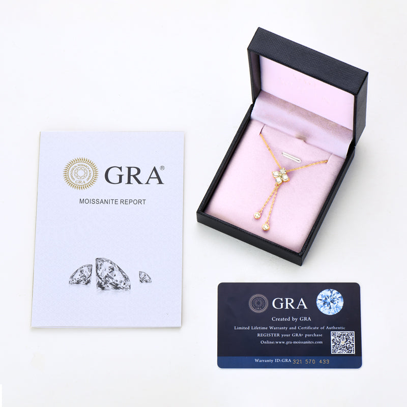 Four-Leaf Flower Moissanite Tassel Pendant Necklace 18k Gold plated