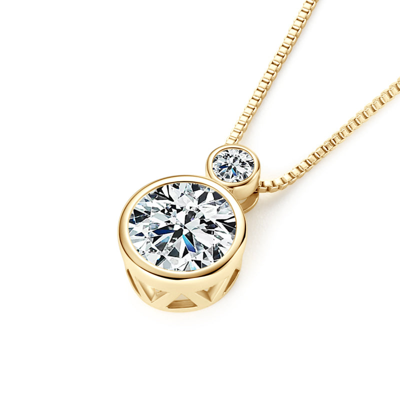 Double Bezel Moissanite Pendant Necklace – 2ct (8mm) and 3mm Stones with Box Chain