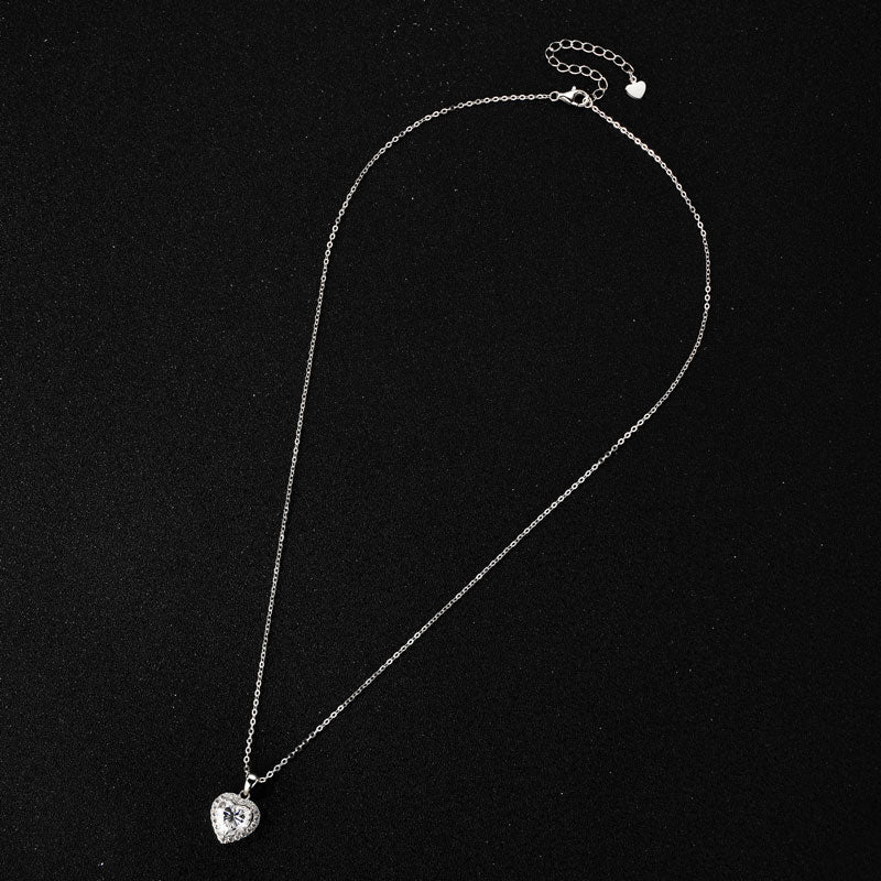 2CT Heart Shaped Moissanite Halo Pendant Necklace white Gold plated