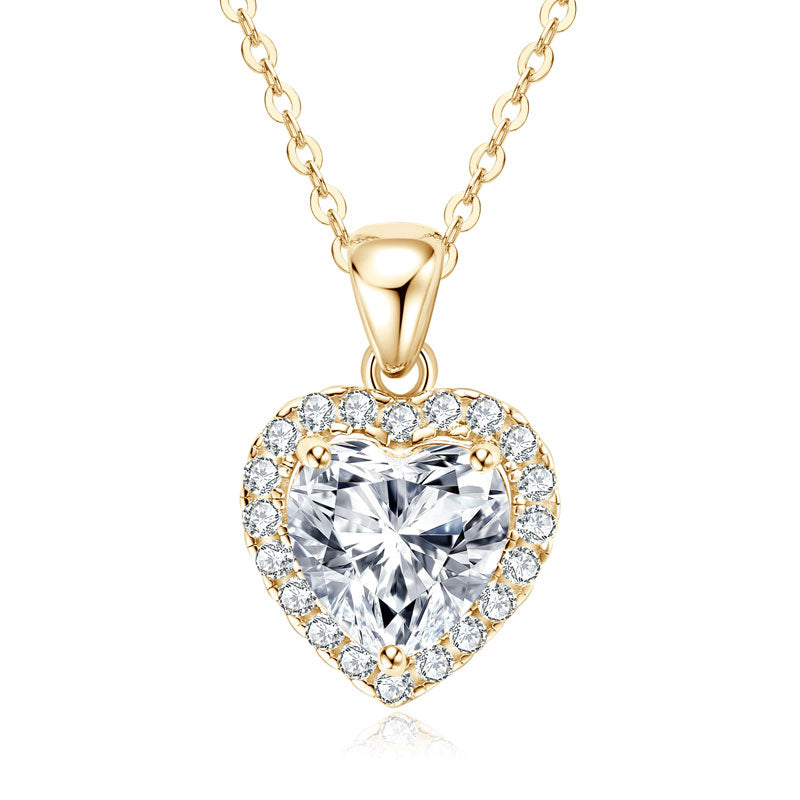 2CT Heart Shaped Moissanite Halo Pendant Necklace 18k Gold plated