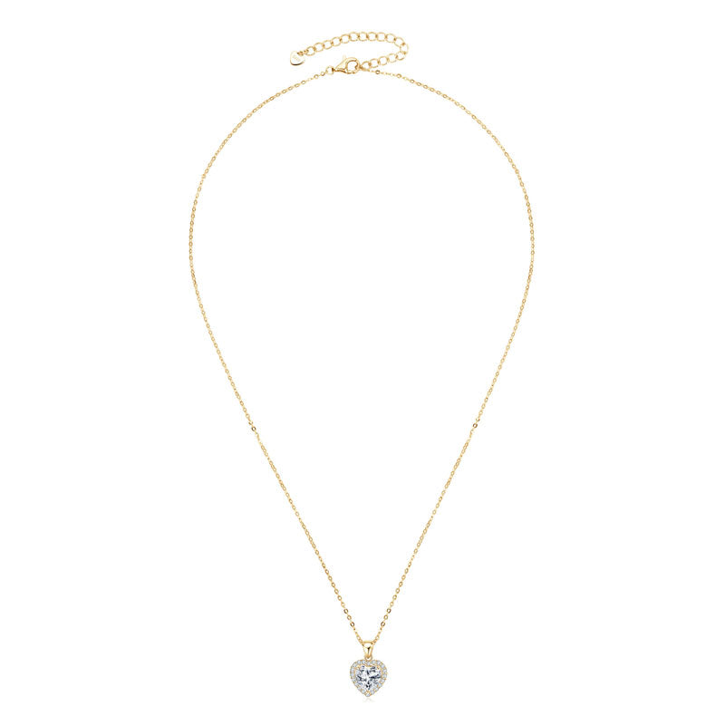 2CT Heart Shaped Moissanite Halo Pendant Necklace 18k Gold plated