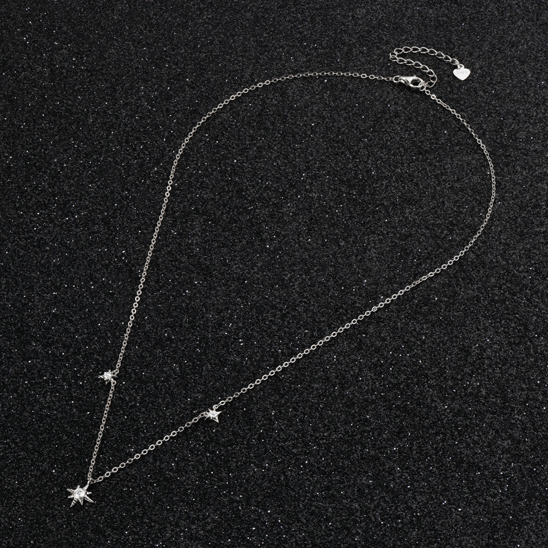 Unique Guide Star Pendant Necklace – 3mm & 2mm Round VVS1 Moissanite White Gold plated