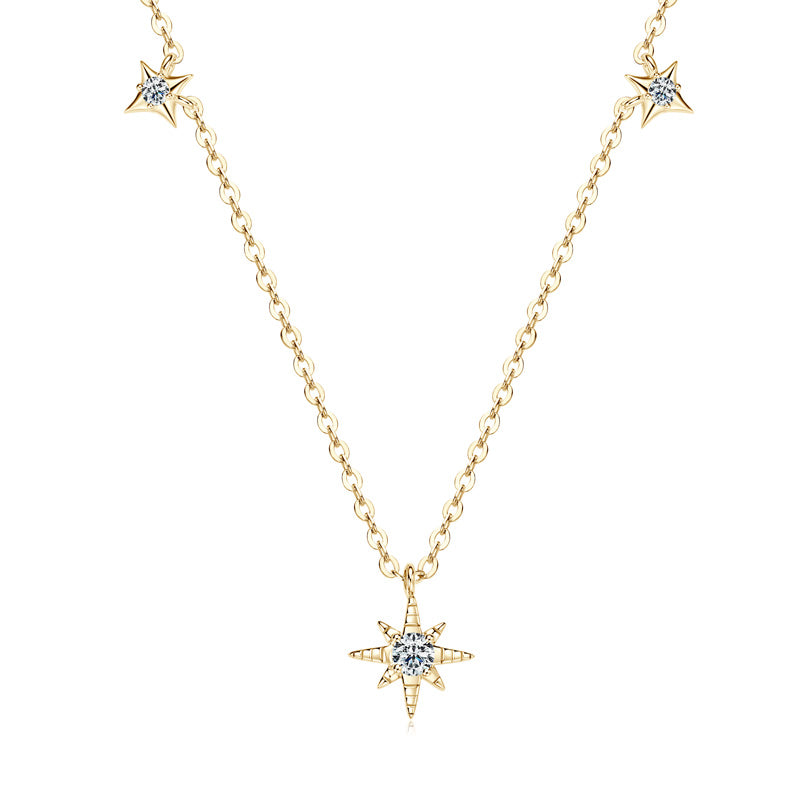 Unique Guide Star Pendant Necklace – 3mm & 2mm Round VVS1 Moissanite 18k Gold plated