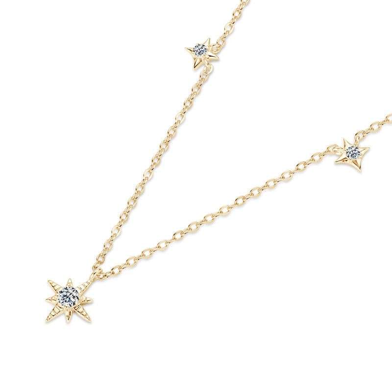 Unique Guide Star Pendant Necklace – 3mm & 2mm Round VVS1 Moissanite 18k Gold plated