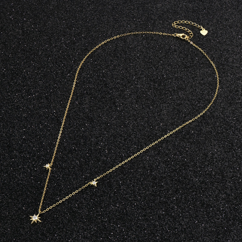 Unique Guide Star Pendant Necklace – 3mm & 2mm Round VVS1 Moissanite 18k Gold plated