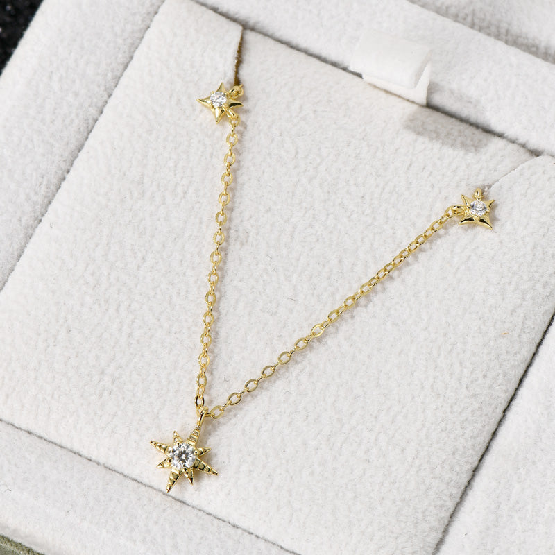 Unique Guide Star Pendant Necklace – 3mm & 2mm Round VVS1 Moissanite 18k Gold plated