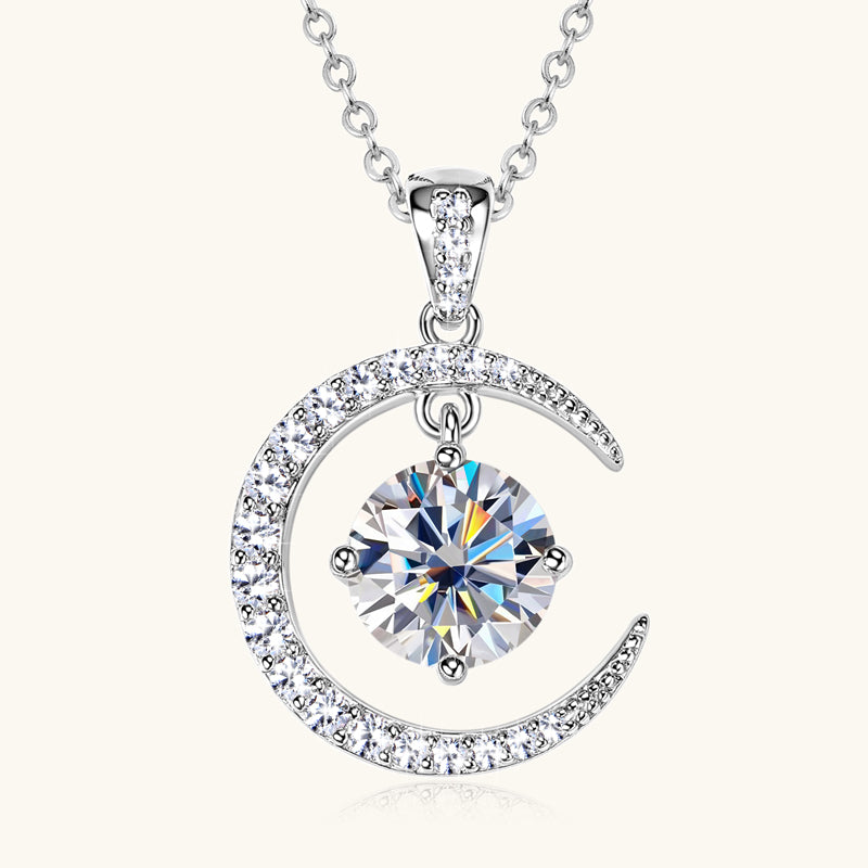 Exquisite Moon and Star Pendant Necklace Full Moissanite 2ct White Gold Plated