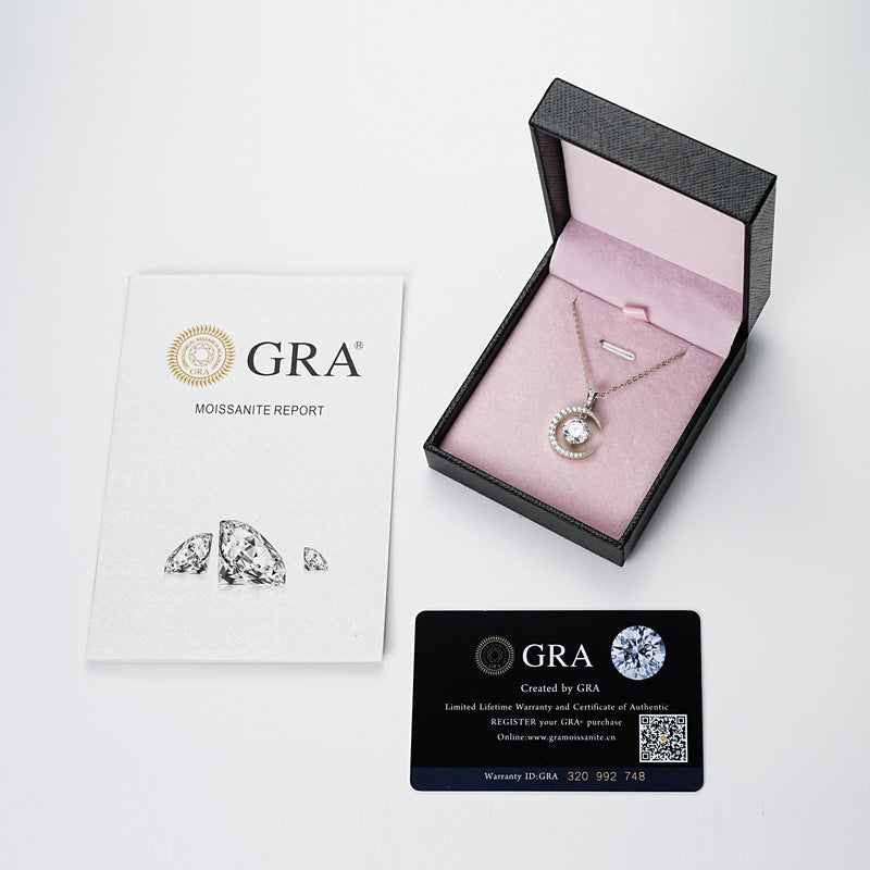 Exquisite Moon and Star Pendant Necklace Full Moissanite 2ct White Gold Plated