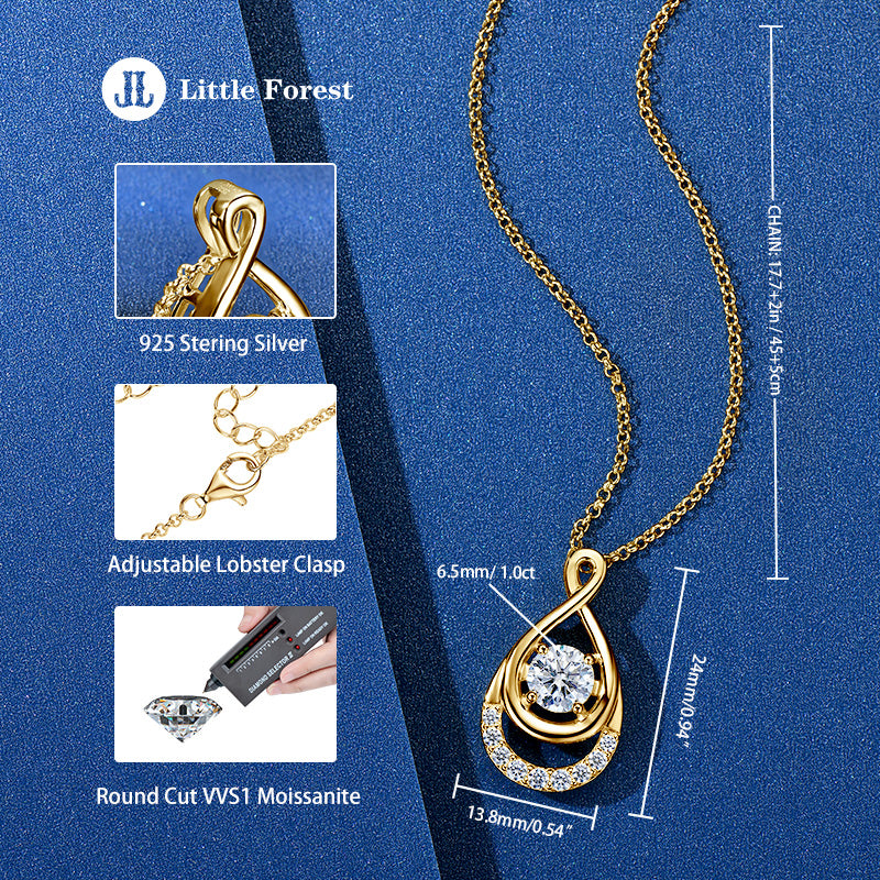 Waterdrop Infinity Pendant Necklace 6.5mm (1.0 Carat) VVS Moissanite 18k Gold Plated
