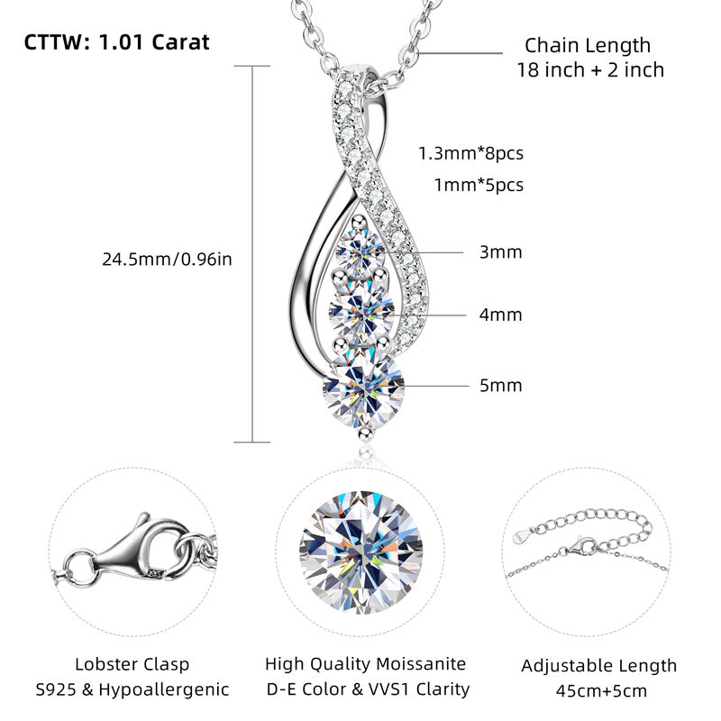 Infinity Pendant Necklace with Full Moissanite VVS 1 ct White Gold Plated