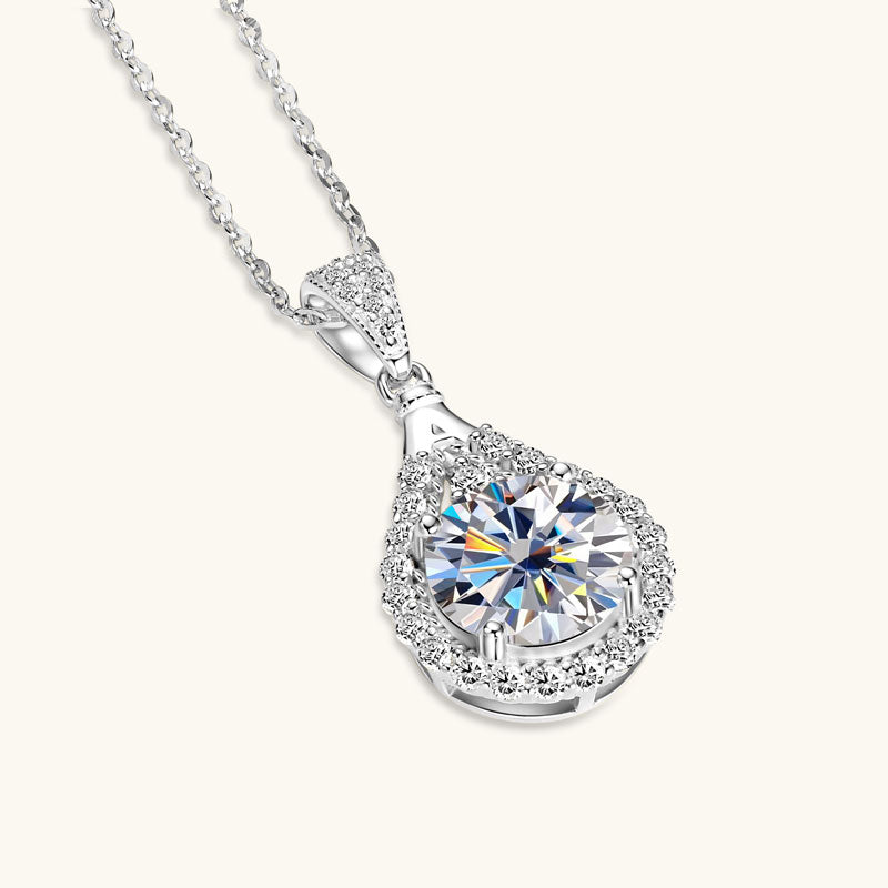 Classic Luxury Dainty Moissanite Gourd Pendant Necklace 6.5MM 18 White Gold Plated