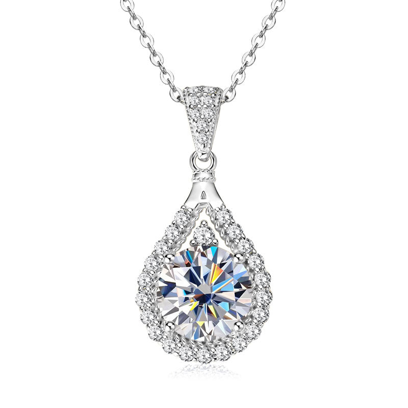 Classic Luxury Dainty Moissanite Gourd Pendant Necklace 6.5MM 18 White Gold Plated