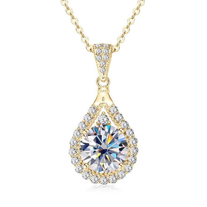Classic Luxury Dainty Moissanite Gourd Pendant Necklace 6.5MM 18 18k Gold Plated