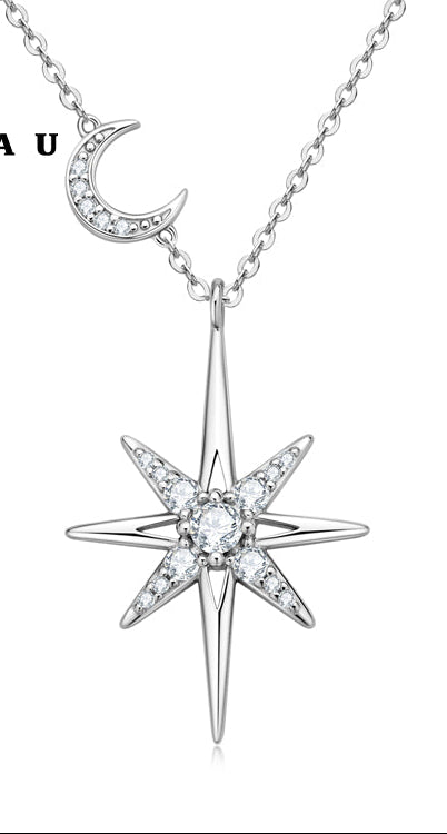 Star and Moon Lab-Grown Moissanite Necklace
