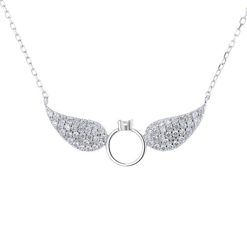 Angel Wings Ring Holder Necklace in 925 Sterling Silver