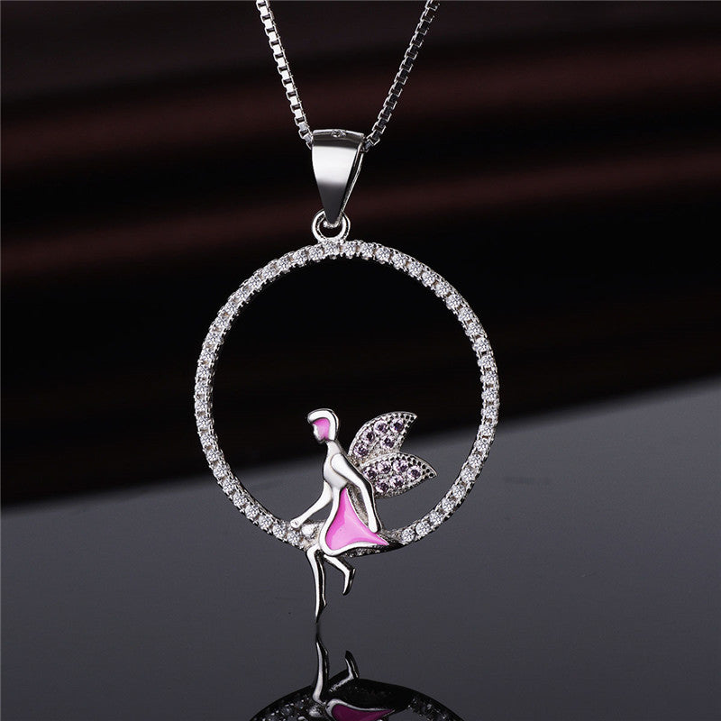 Enchanted Fairy Pink Stone Sterling Silver Necklace