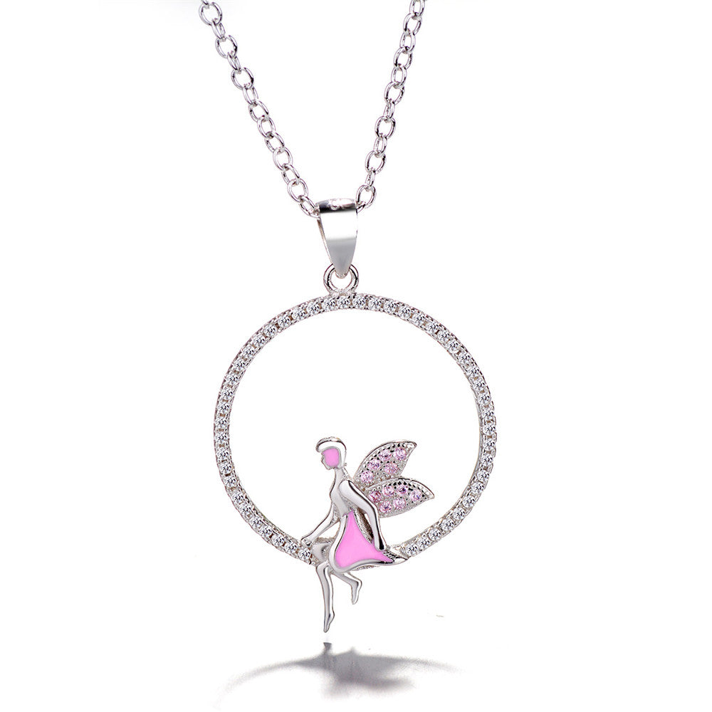 Enchanted Fairy Pink Stone Sterling Silver Necklace