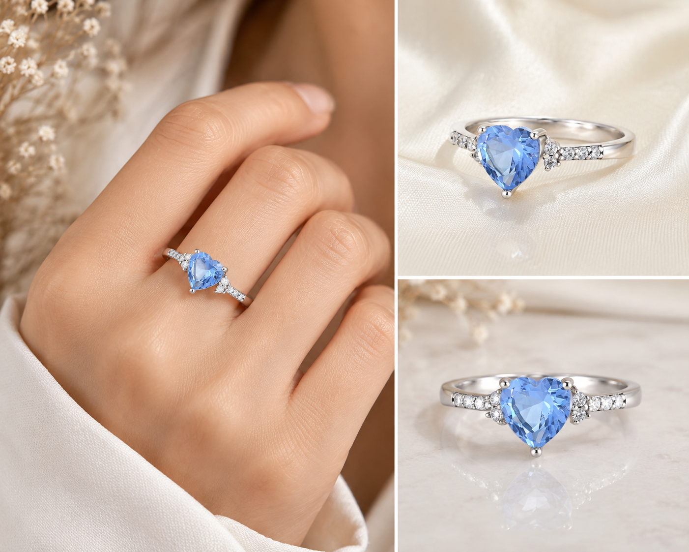 925 Sterling Silver Blue Heart Ring