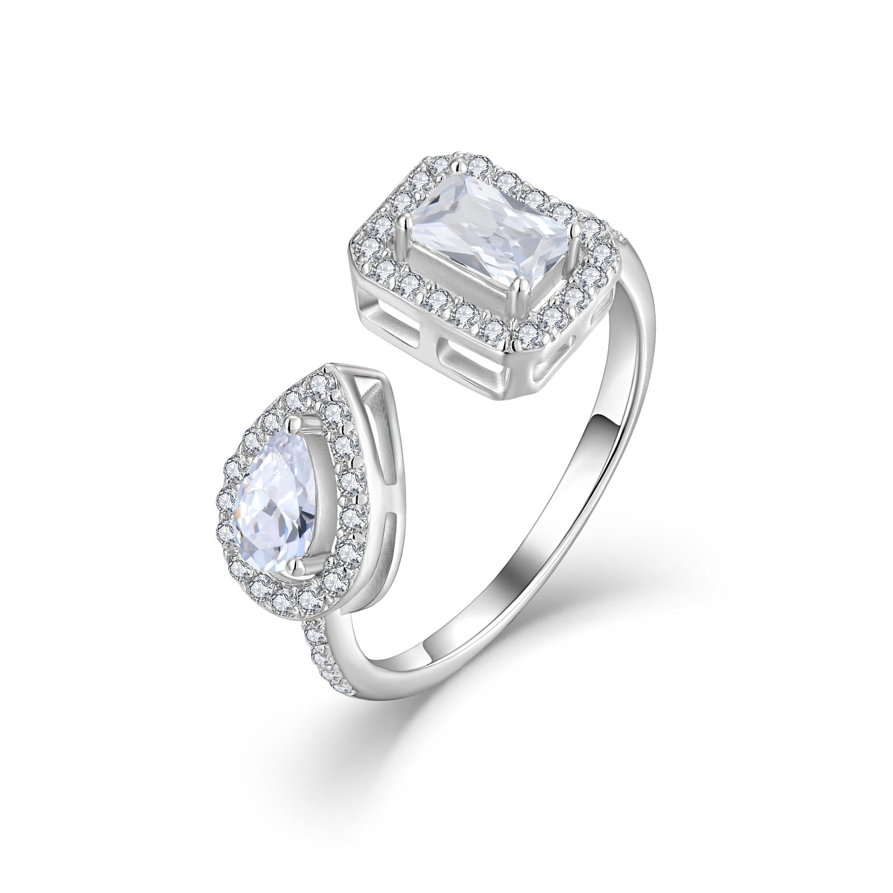925 Sterling Silver Duo Halo Open Ring