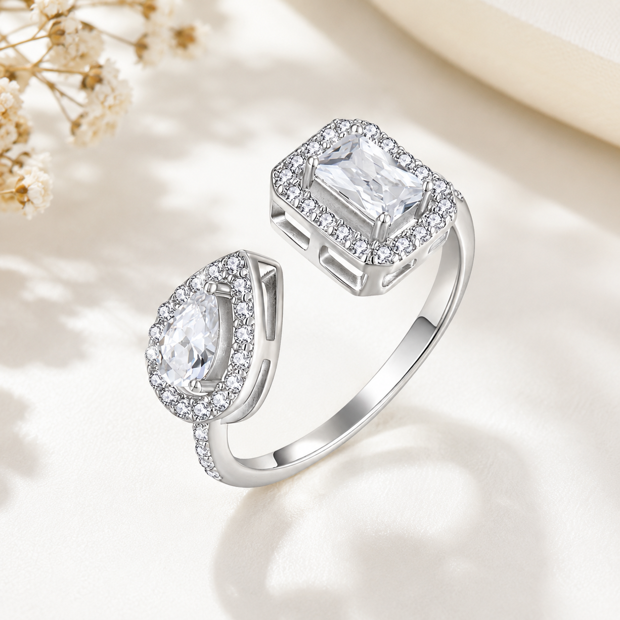 925 Sterling Silver Duo Halo Open Ring