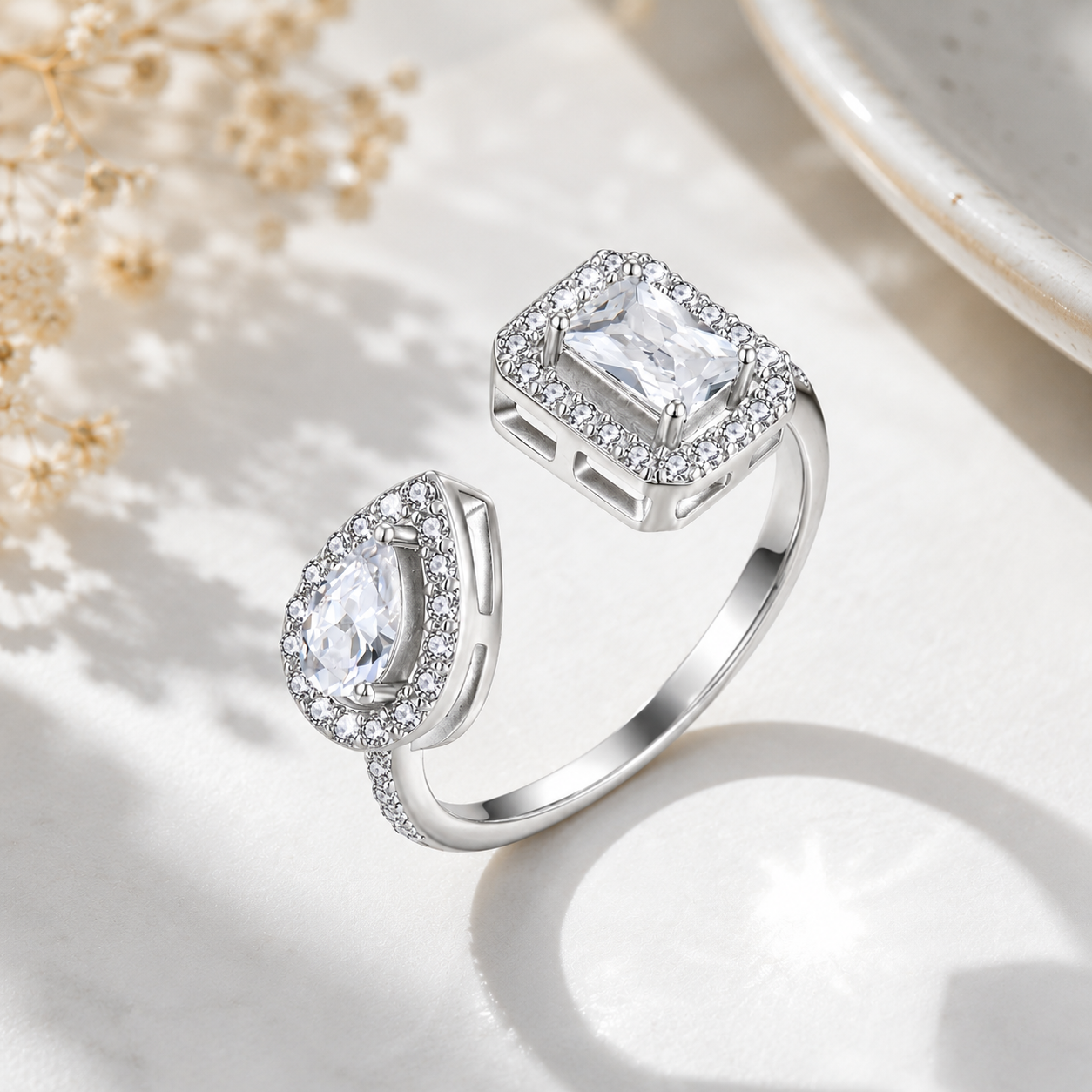 925 Sterling Silver Duo Halo Open Ring