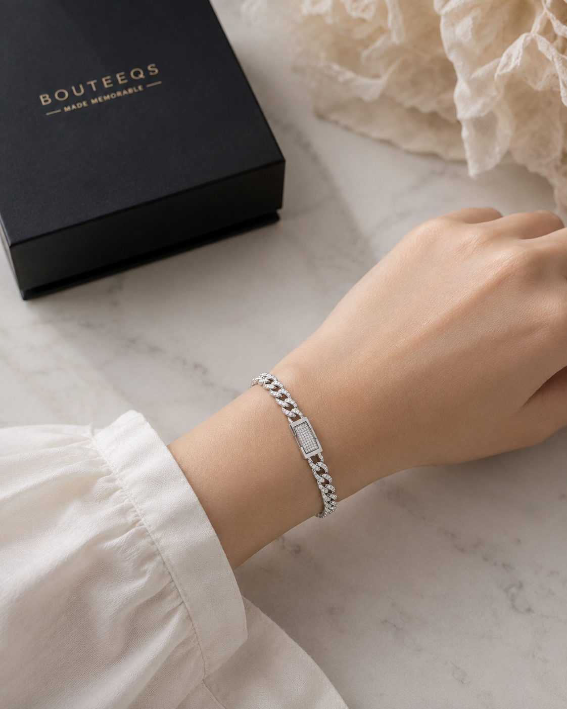 Pavé Cuban Link Sterling Silver Bracelet