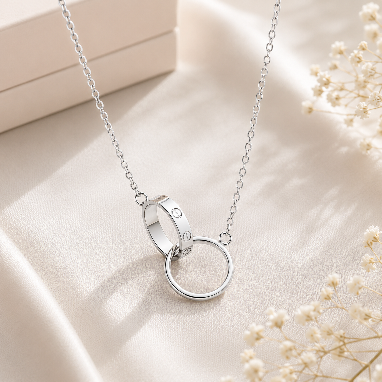 Eternal Bond Interlocking Rings Sterling Silver Necklace