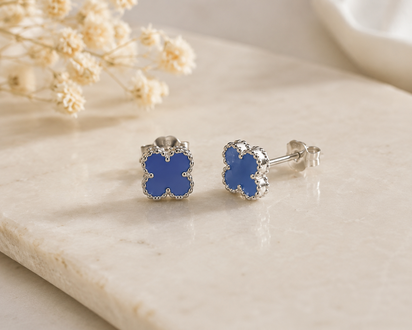 Azure Blue Clover Stud Earrings