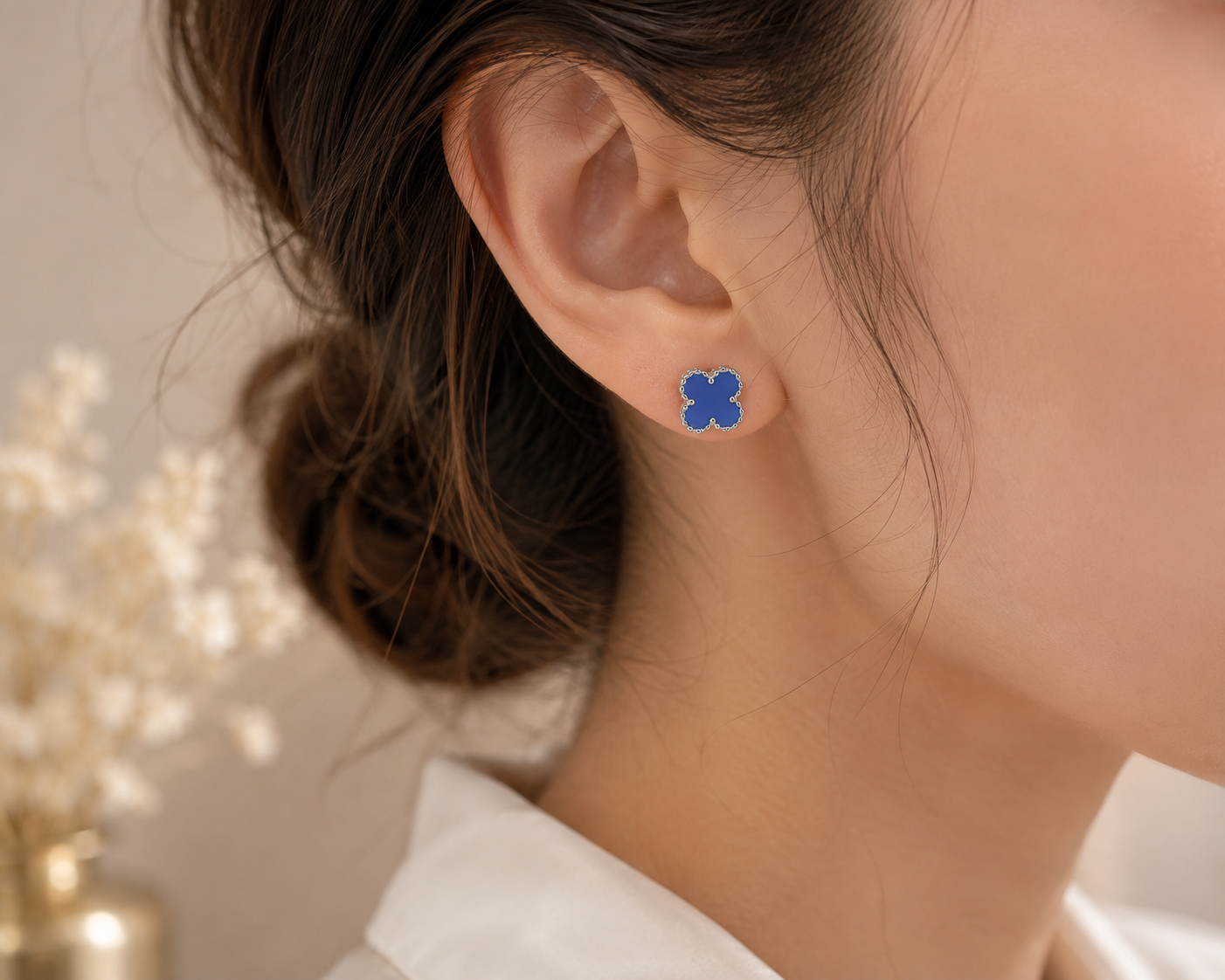 Azure Blue Clover Stud Earrings
