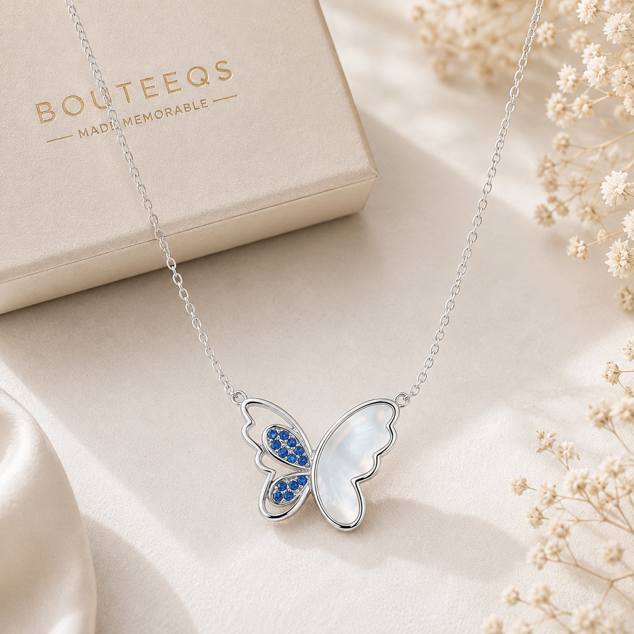 Azure Butterfly Mother-of-Pearl Sterling Silver Necklace