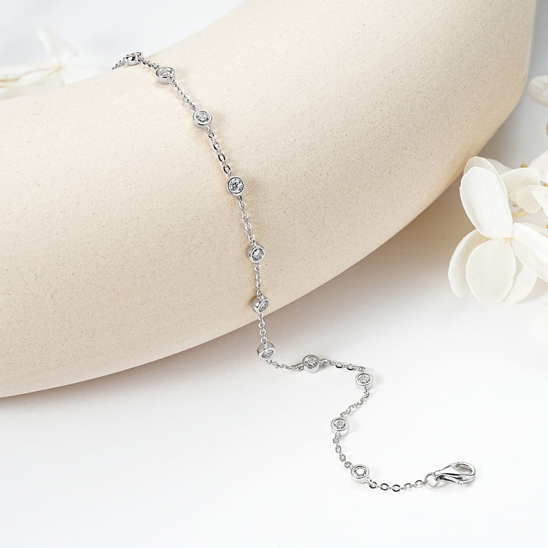 Adjustable Moissanite Tennis Bracelet white Gold plated VVS Clarity, D Colour