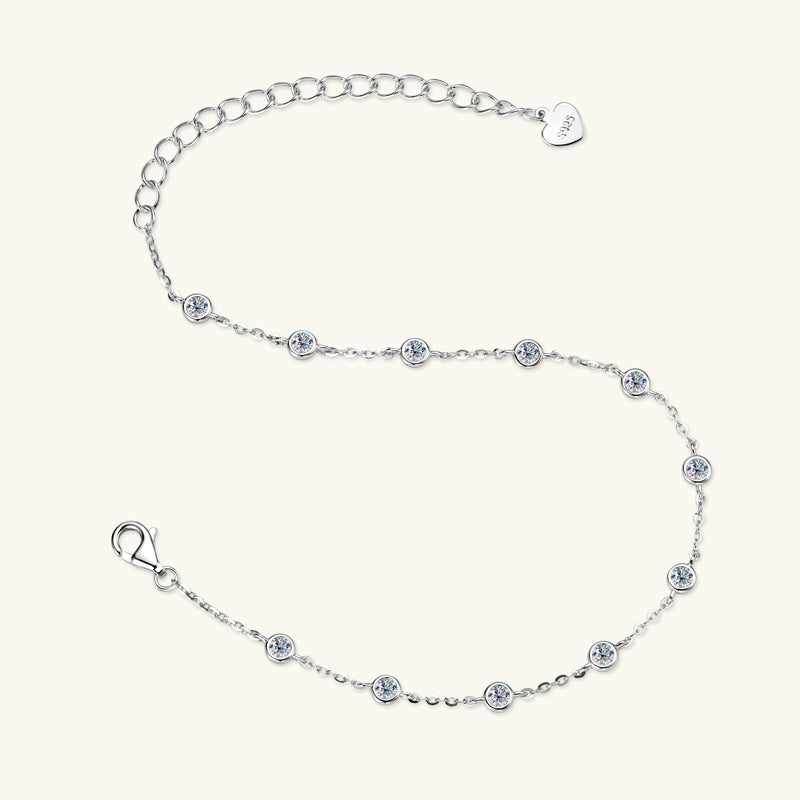 سوار تنس مويسانيتي قابل للتعديل مطلي بالذهب الأبيض بدرجة وضوح VVS ولون D