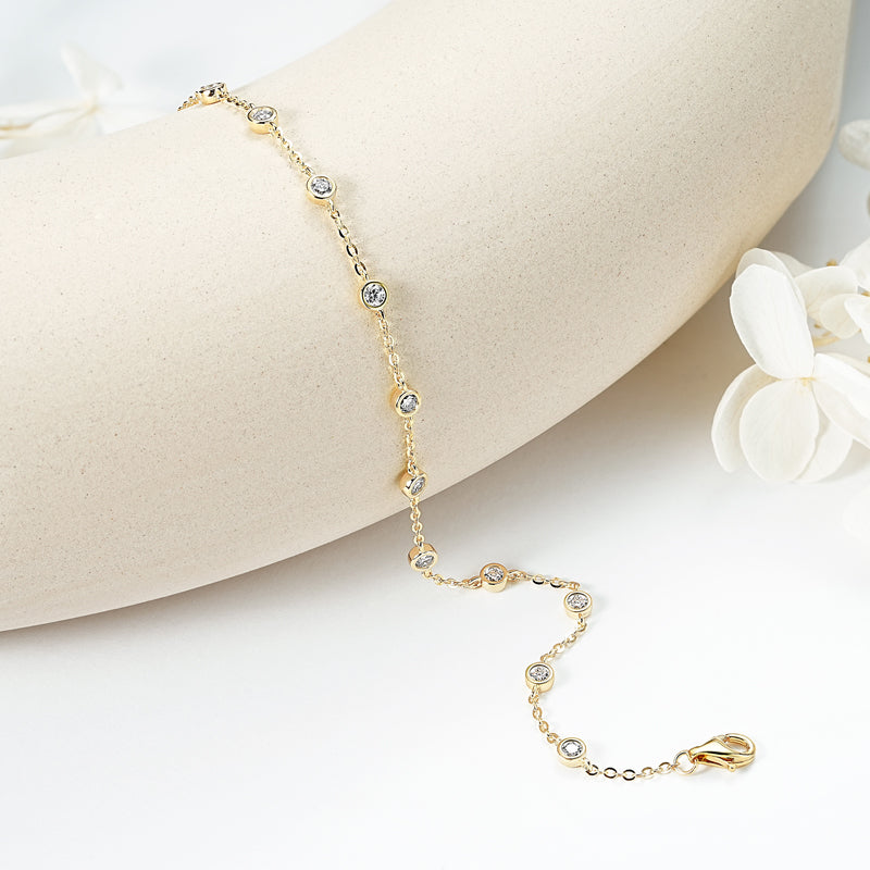 Adjustable Moissanite Tennis Bracelet 18k Gold plated VVS Clarity, D Colour