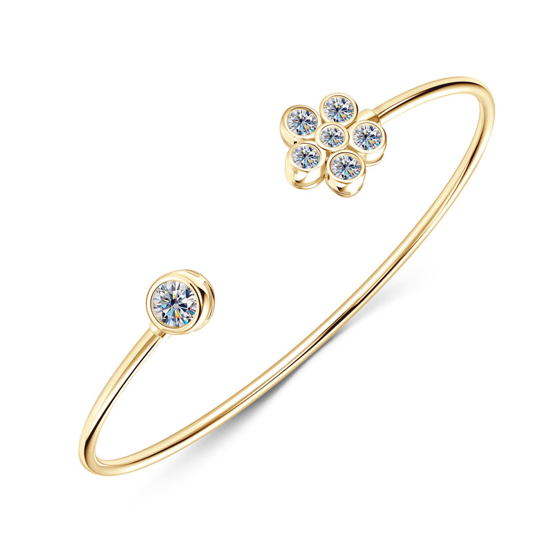 Adjustable Moissanite Flower Cuff Bracelet 18k Gold plated D colour, VVS clarity,