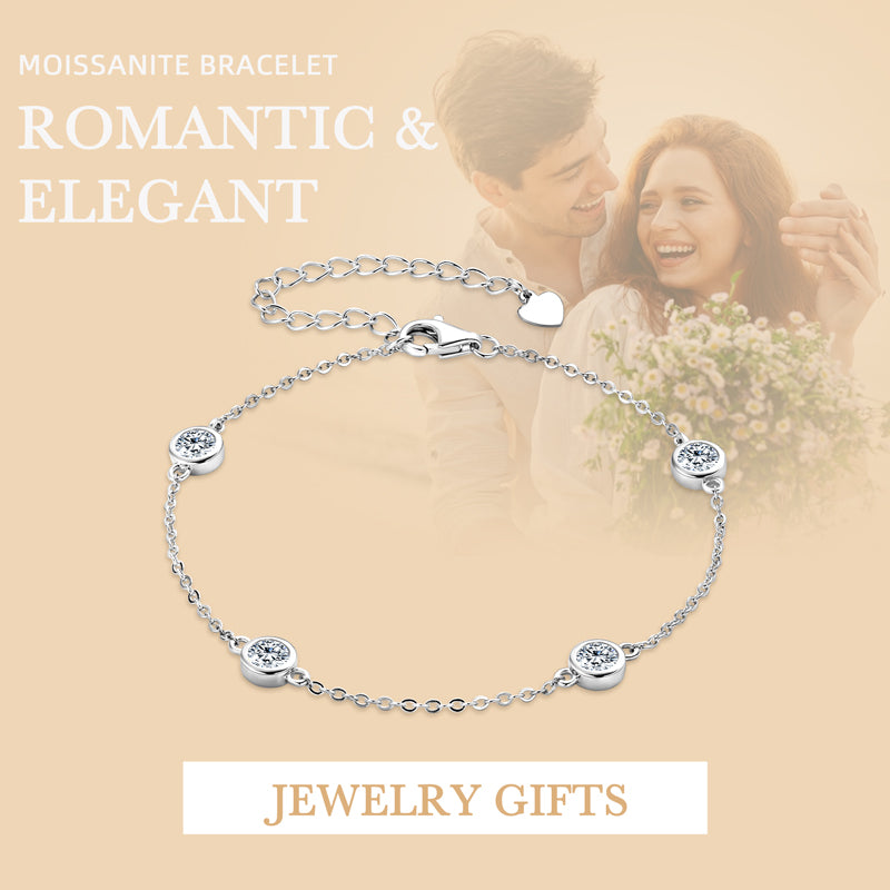 سوار ألماس مويسانيتي قابل للتعديل - 4 مم 1.2 قيراط مطلي بالذهب الأبيض