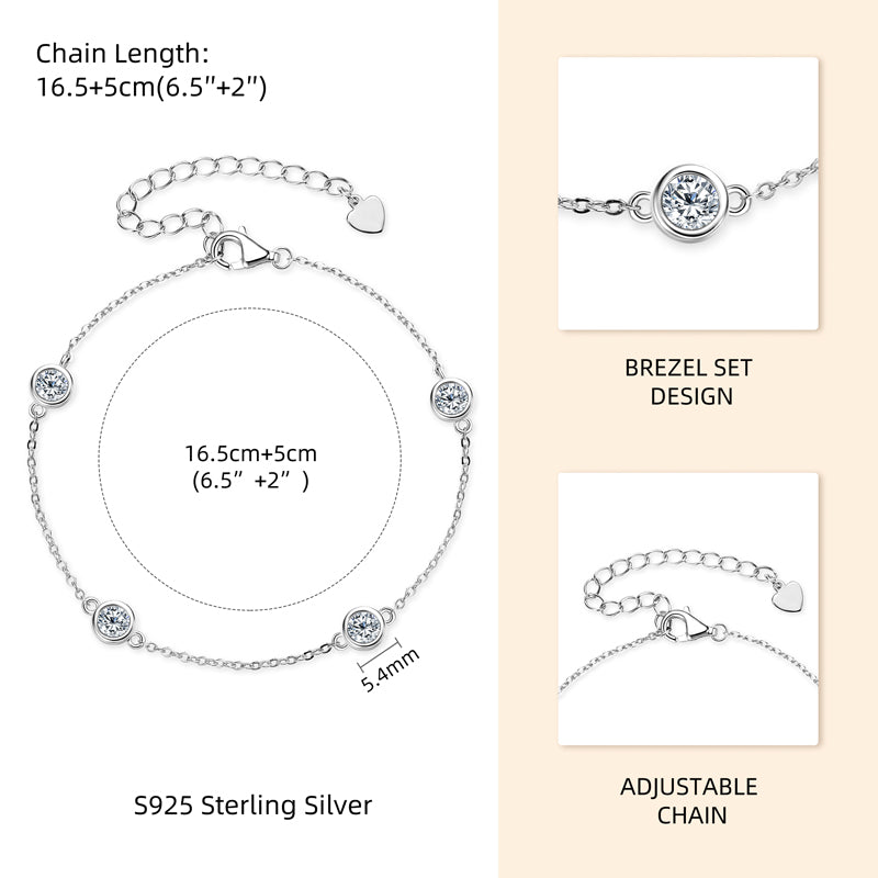 سوار ألماس مويسانيتي قابل للتعديل - 4 مم 1.2 قيراط مطلي بالذهب الأبيض