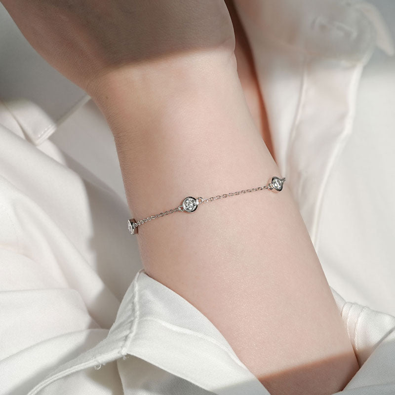 سوار ألماس مويسانيتي قابل للتعديل - 4 مم 1.2 قيراط مطلي بالذهب الأبيض