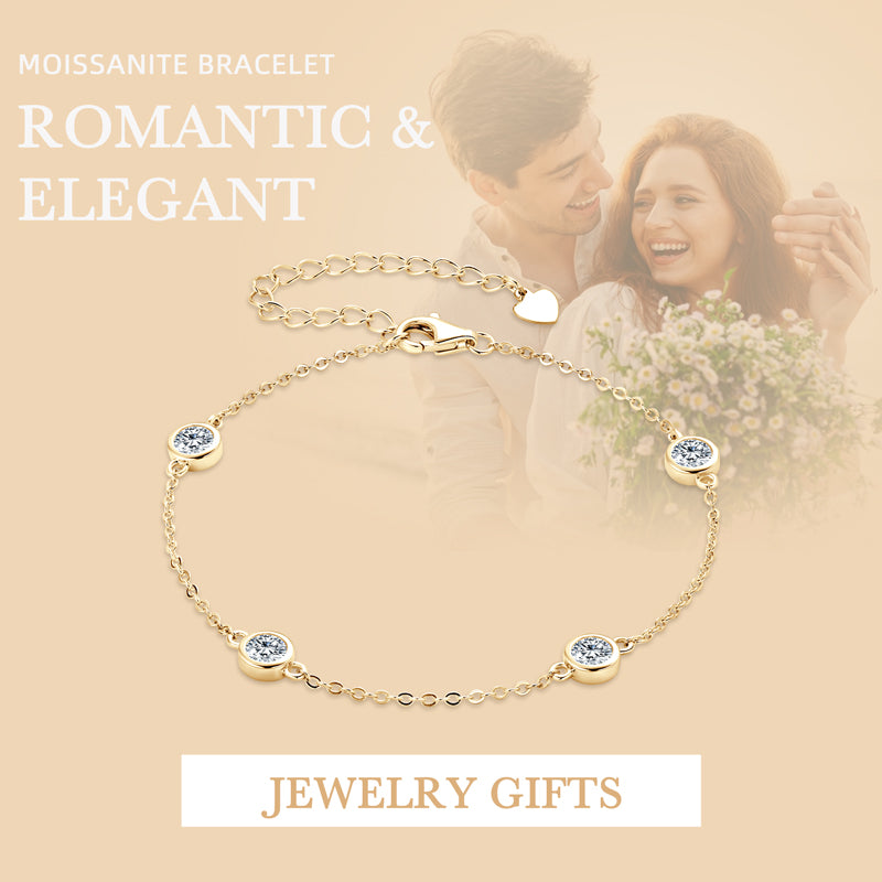 Adjustable Moissanite Diamond Bracelet – 4mm 1.2cttw 18k Gold plated