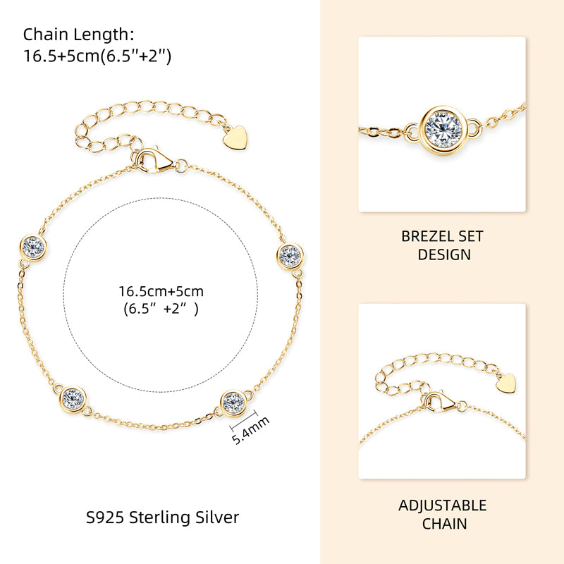 Adjustable Moissanite Diamond Bracelet – 4mm 1.2cttw 18k Gold plated