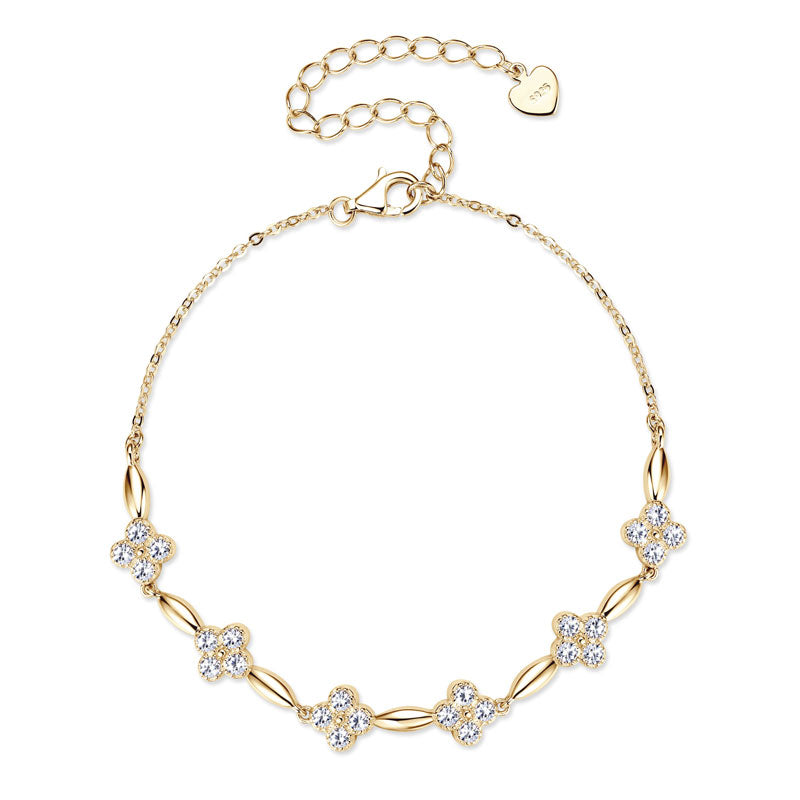 Flower Charm Bracelet – 18K Gold Plated with 2mm Moissanite Diamonds