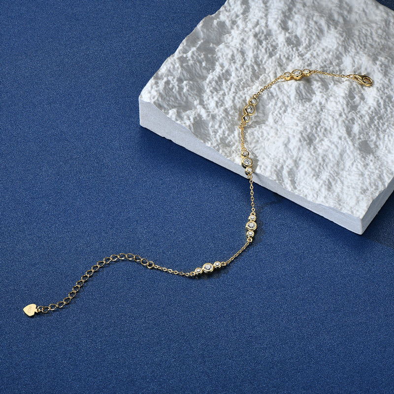 Moissanite Chain Bracelet – Round VVS1 Stones 18k Gold Plated