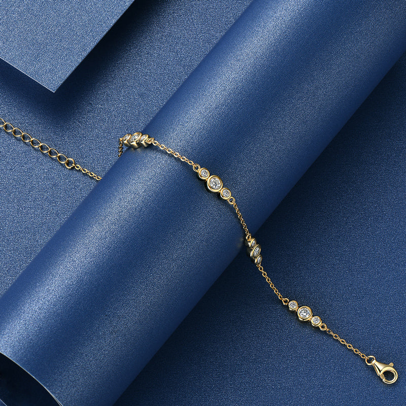 Moissanite Chain Bracelet – Round VVS1 Stones 18k Gold Plated
