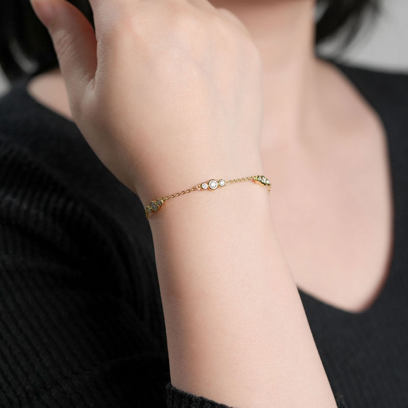 Moissanite Chain Bracelet – Round VVS1 Stones 18k Gold Plated