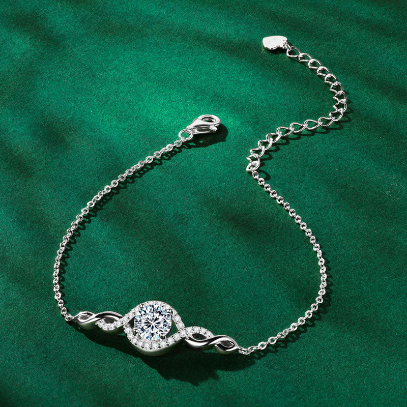 Infinity Bead Moissanite Bracelet White Gold Plated