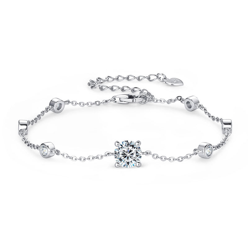 Moissanite Bracelet 6.5mm and 2.5mm D Color VVS1 Stones White Gold Plated