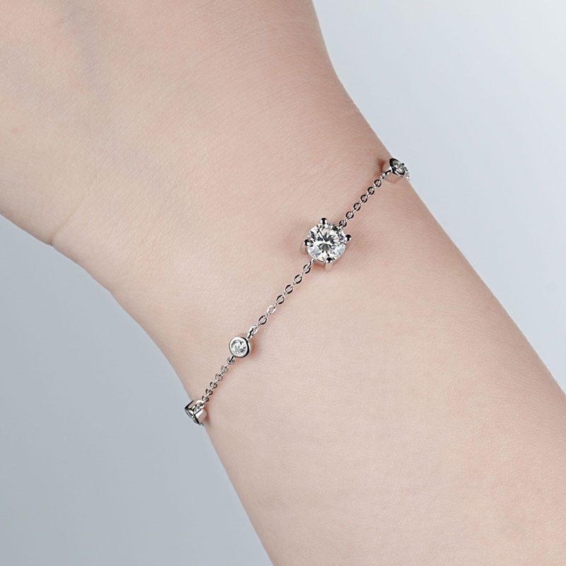 Moissanite Bracelet 6.5mm and 2.5mm D Color VVS1 Stones White Gold Plated